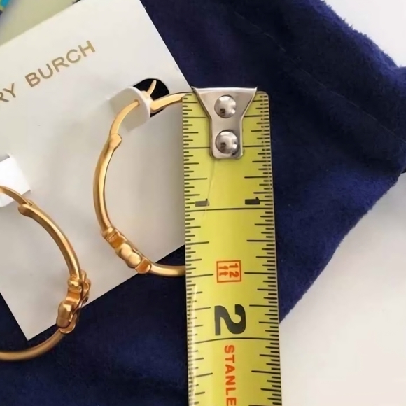 Tory Burch Gold Logo Hoop Earrings - Picture 4 of 5